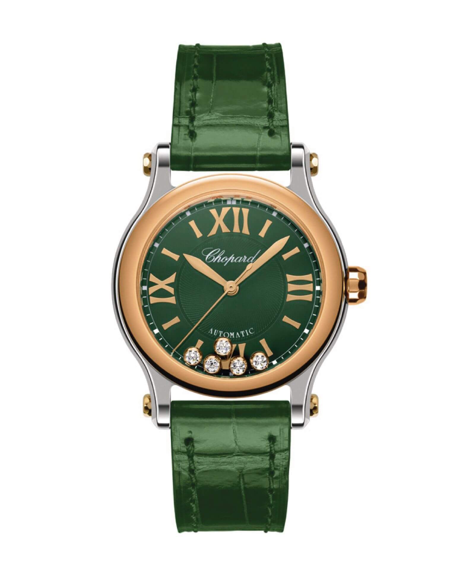 Chopard Happy Sport 30 mm Rose Gold on Green Leather Strap