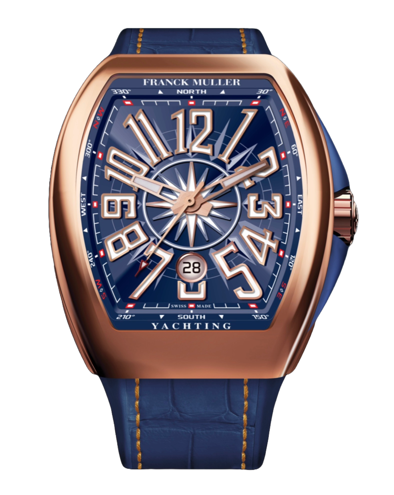 Franck Muller Vanguard Yachting 41mm, Blue Dial, Blue inserts on both sides of the case, blue nylon strap.
