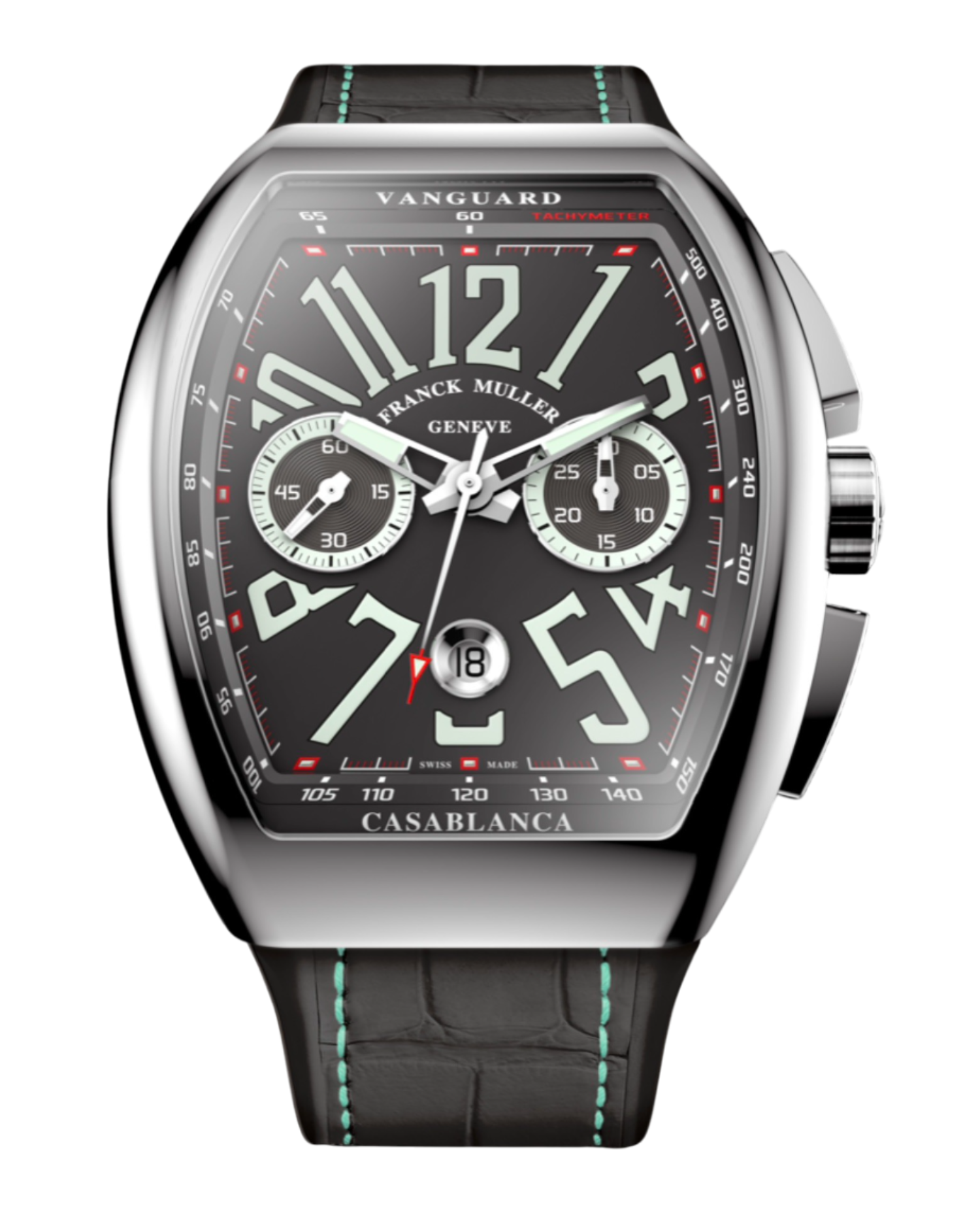 Franck Muller Vanguard Casablanca 41mm, black and white dial, black leather strap