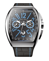 Franck Muller Vanguard Casablanca 41mm, black and blue dial, black leather strap