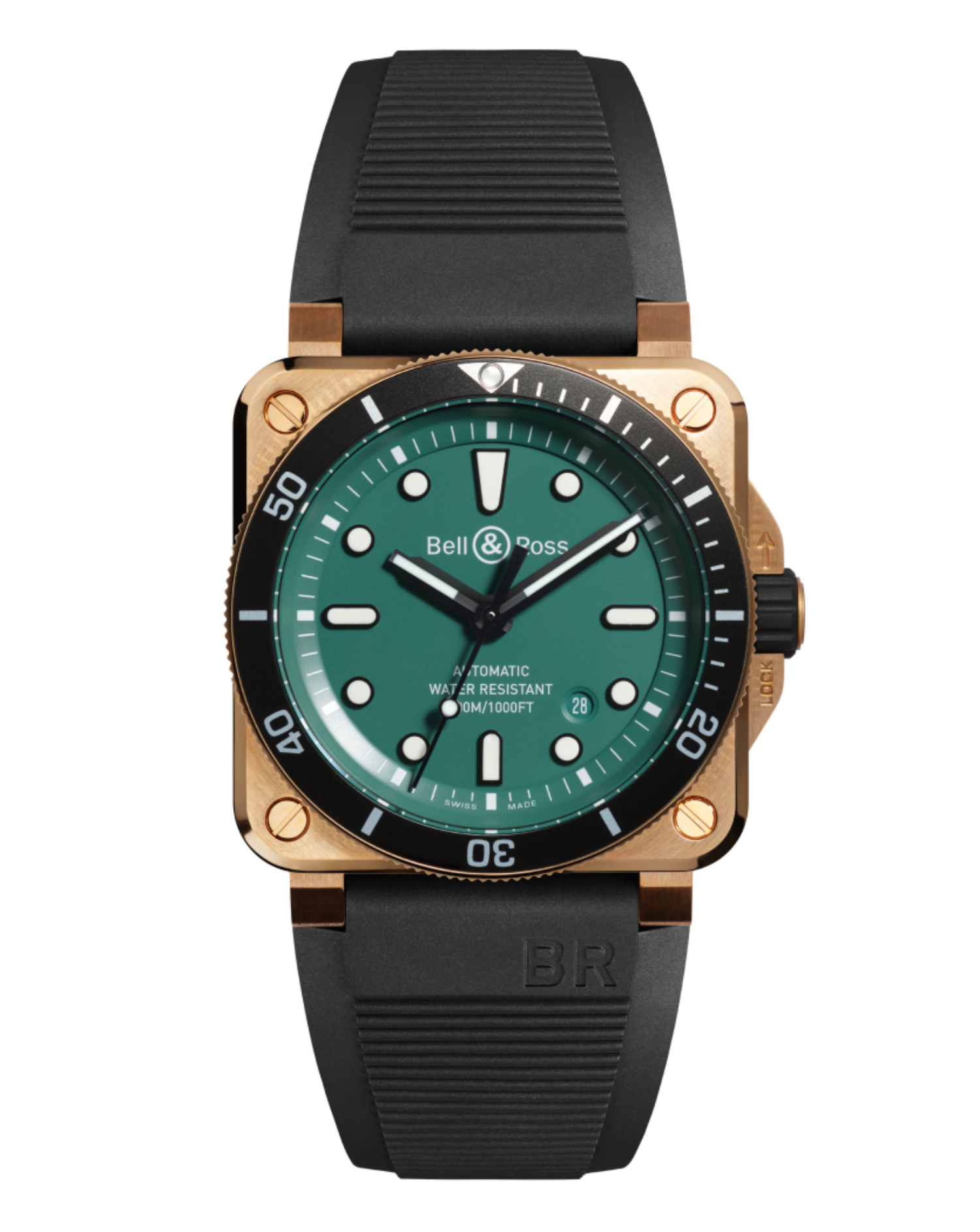 Bell & Ross BR-03 Diver Black & Green Bronze 42mm on rubber strap